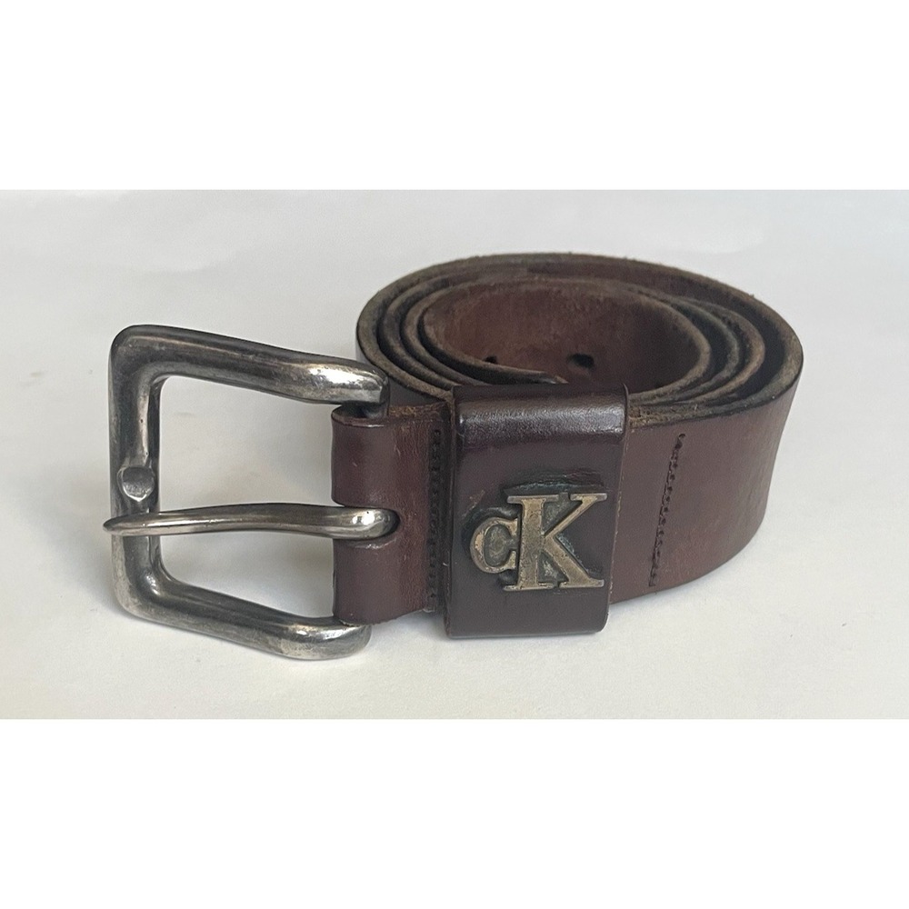 Vintage Calvin‎ Klein cK Jeans Brown Italian Leather Belt Made In Italy